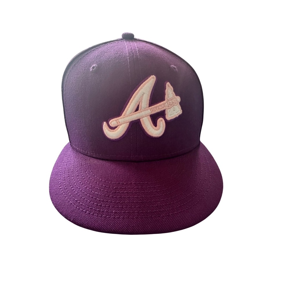 New Era Hat Mens 7 5/8 Purple Atlanta Braves 59FIFTY 1995 World Series Pink UV‎